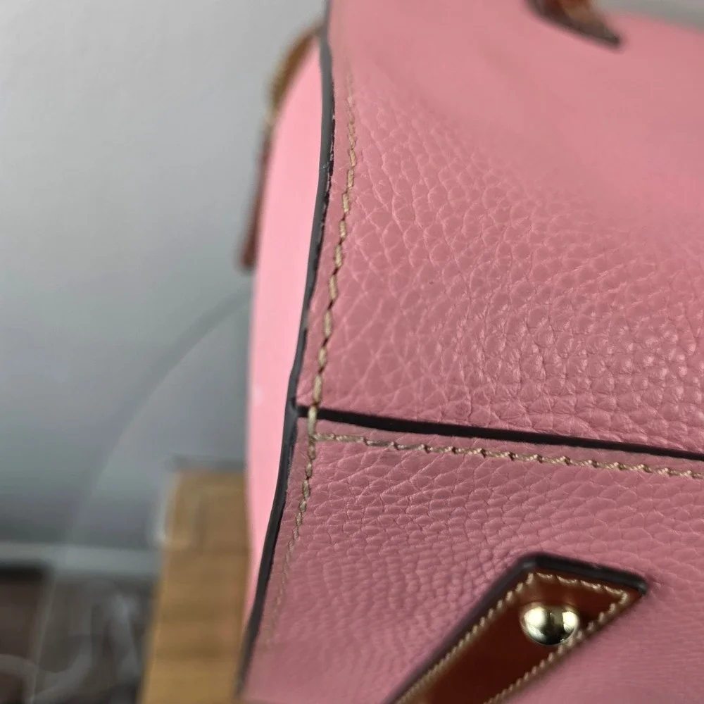 Dooney & Bourke Pink Pebbled Leather Shoulder Bag Brown Trim Tassel Logo Purse